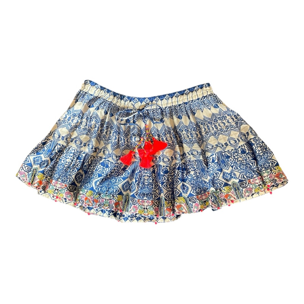 #180, Rococo Sand Blue And White Skater Skirt, Size L